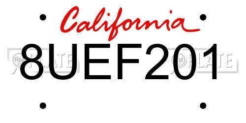 8UEF201 California License Plate