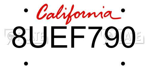 8UEF790 California License Plate