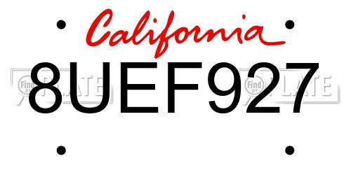 8UEF927 California License Plate