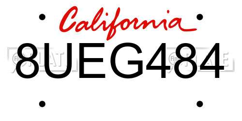 8UEG484 California License Plate