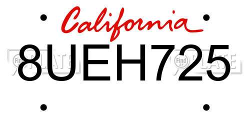 8UEH725 California License Plate