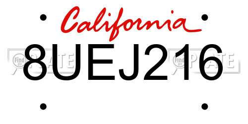8UEJ216 California License Plate