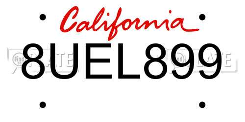 8UEL899 California License Plate