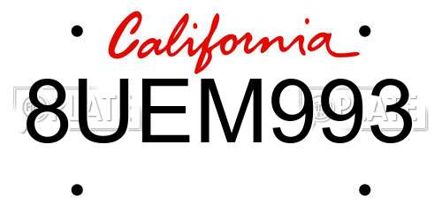 8UEM993 California License Plate