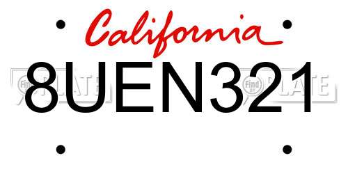 8UEN321 California License Plate