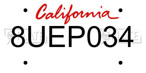8UEP034 California License Plate