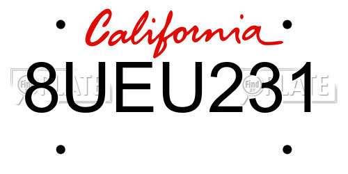 8UEU231 California License Plate