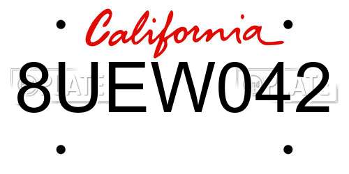 8UEW042 California License Plate