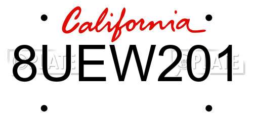 8UEW201 California License Plate