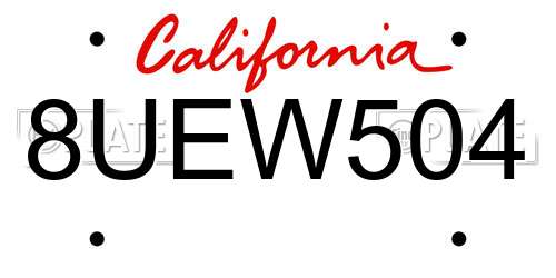 8UEW504 California License Plate