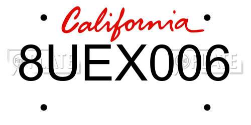8UEX006 California License Plate