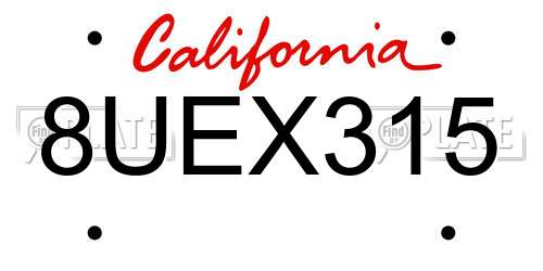 8UEX315 California License Plate