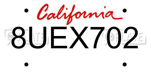 8UEX702 California License Plate