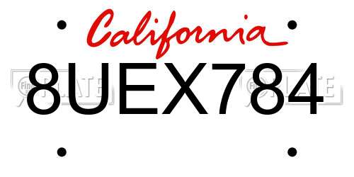 8UEX784 California License Plate