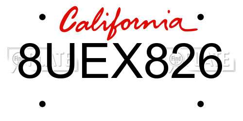 8UEX826 California License Plate