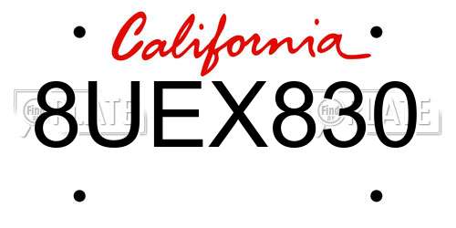8UEX830 California License Plate