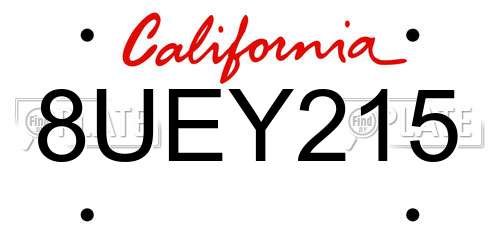 8UEY215 California License Plate