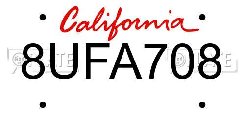 8UFA708 California License Plate