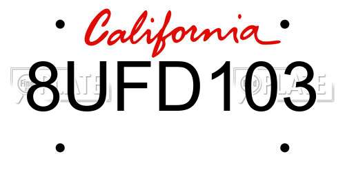 8UFD103 California License Plate