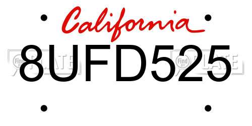 8UFD525 California License Plate