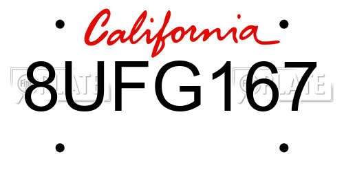 8UFG167 California License Plate