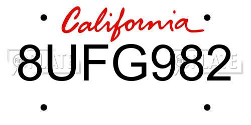 8UFG982 California License Plate