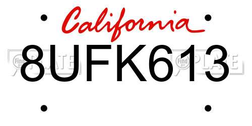 8UFK613 California License Plate