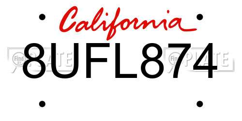 8UFL874 California License Plate