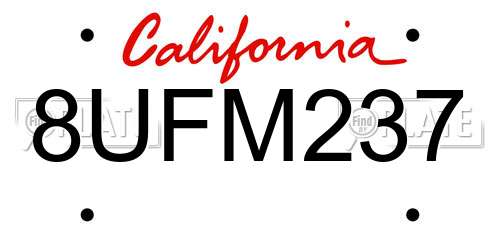 8UFM237 California License Plate
