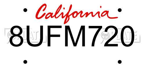 8UFM720 California License Plate