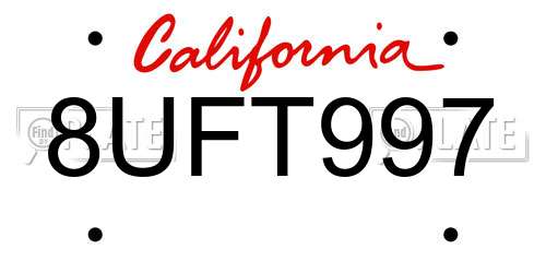 8UFT997 California License Plate
