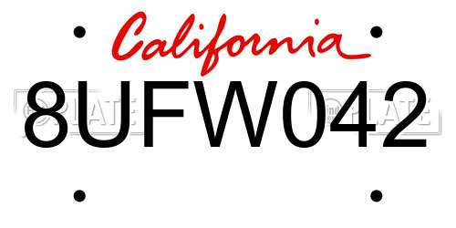 8UFW042 California License Plate