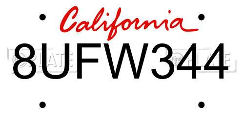 8UFW344 California License Plate