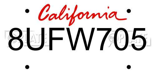 8UFW705 California License Plate