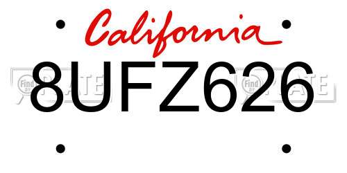 8UFZ626 California License Plate