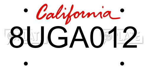 8UGA012 California License Plate