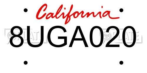 8UGA020 California License Plate