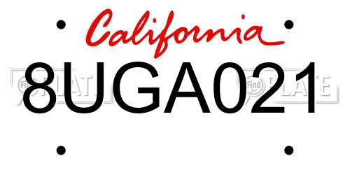 8UGA021 California License Plate
