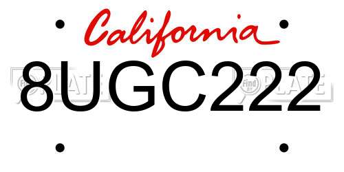 8UGC222 California License Plate