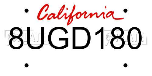 8UGD180 California License Plate