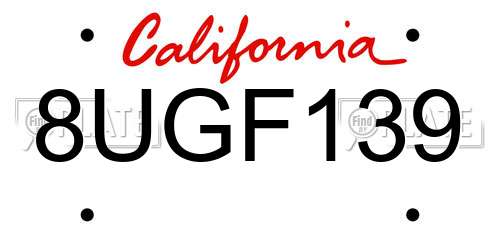 8UGF139 California License Plate
