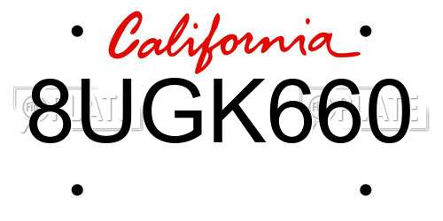 8UGK660 California License Plate