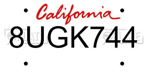8UGK744 California License Plate