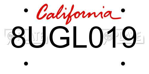 8UGL019 California License Plate