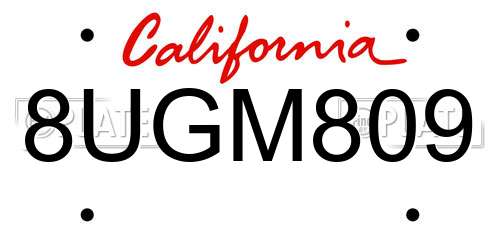 8UGM809 California License Plate