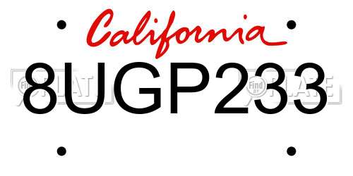 8UGP233 California License Plate
