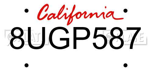 8UGP587 California License Plate