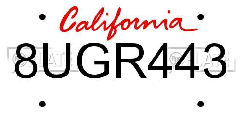 8UGR443 California License Plate