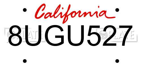 8UGU527 California License Plate