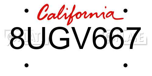 8UGV667 California License Plate